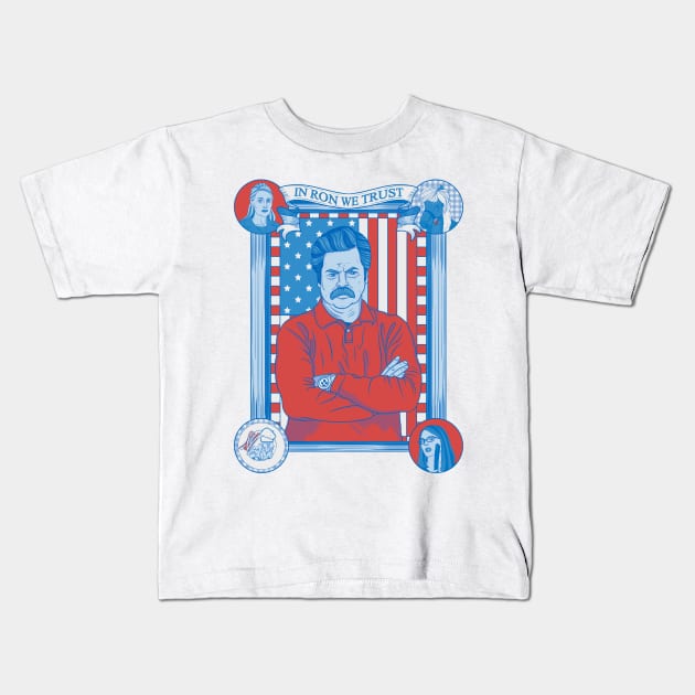 Ron Swanson Kids T-Shirt by Eyeballkid-
